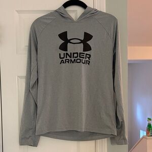 Youth Under Armour Light Gray Long Sleeve Tee Hoodie with Black Logo